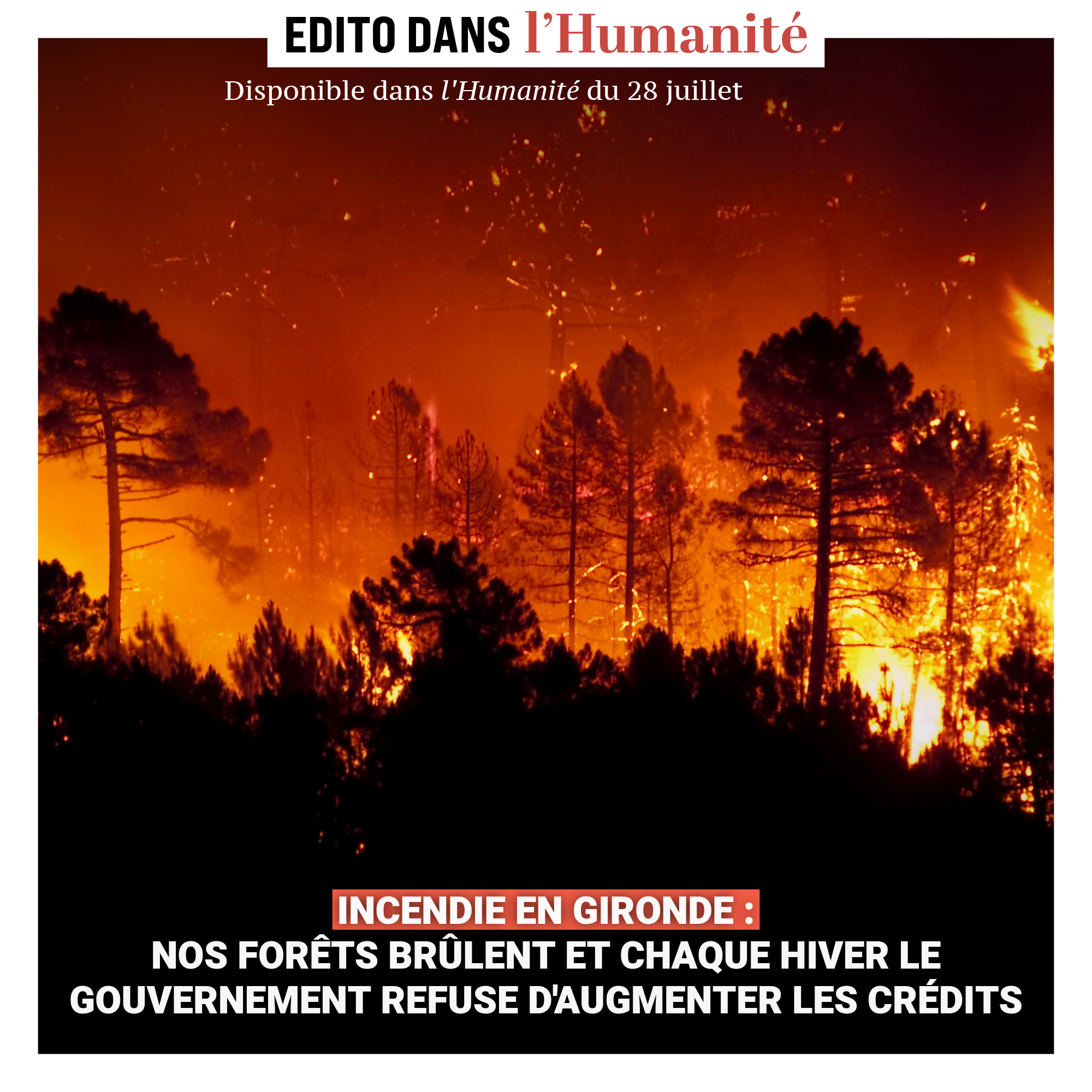 Incendie en Gironde : nos forêts brûlent et chaque hiver le gouvernement refuse d&rsquo;augmenter les crédits